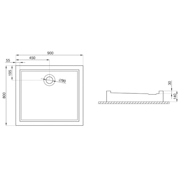 VBChome Acryl-Duschwanne 90 x 80 cm Weiß Siphon Duschtasse Rechteckig Flach Sanitär-Acryl Duschbecken Stabil + Viega Tempoplex – Bild 4