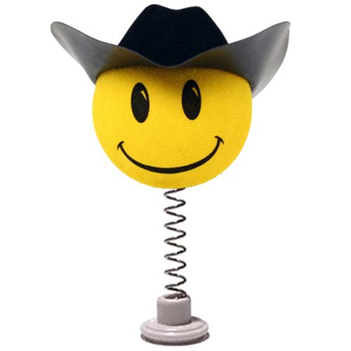 HappyBalls Happy Smiley Cowboy Car Antenna Topper/Mirror Dangler/Desktop Spring Stand (Pack of 2)