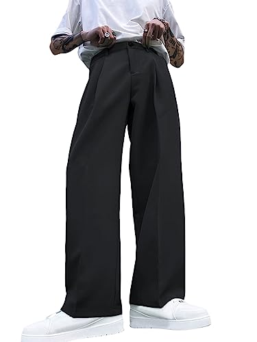 Milumia Men's High Waist Long Pants Trendy Casual Wide Leg Trousers with Pocket