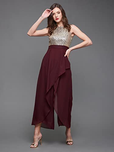 Image of Miss Chase Women's Off-White Solid Relaxed Fit Round Neck Sleeveless Regular Length Jumpsuit