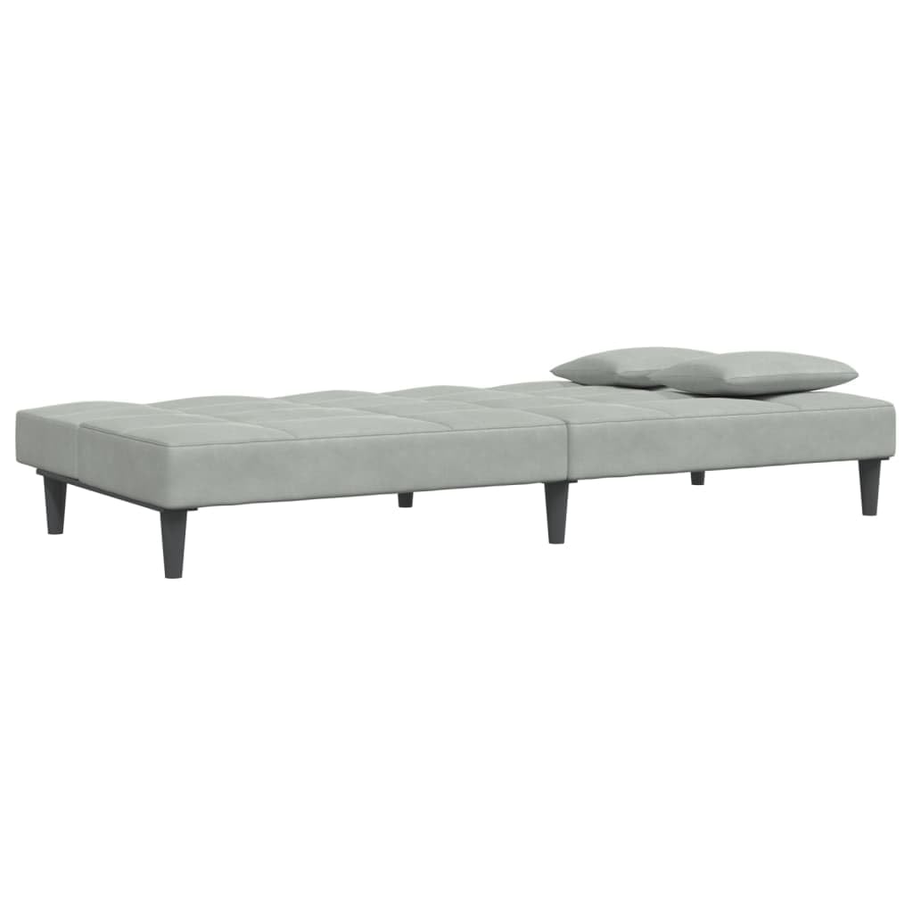 Sofa do spania 2-osobowa z podnóżkiem, jasnoszary aksamit, funkcja przekształcania, wytrzymała drewniana rama, do salonu i pokoju gościnnego, łącznie z poduszkami