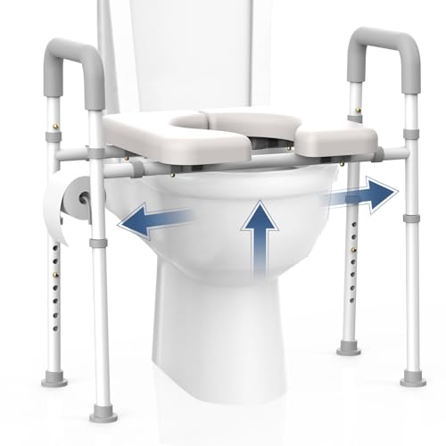 Raised Toilet Seat with Handles - Width Adjustable Elevated Toilet Seat Riser, 400 lbs Toilet Seat Riser for Seniors, Handicap and Disabled, Fit Any Toilet