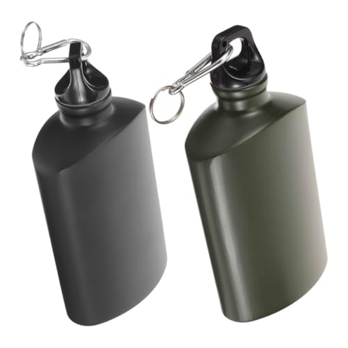 VILLCASE Botella de Agua Plana Paquete de 2 Piezas 500 Ml con Gancho de Aleación de Aluminio Ligera Prueba de Fugas Adecuado para Entrenamiento al Aire Libre y Senderismo