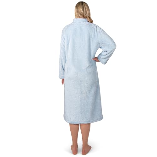 PAVILIA Womens Housecoat Zip Robe, Sherpa Zip Up Front Robe Bathrobe, Plush Warm Zipper House Coat Lounger, Pockets Fluffy2