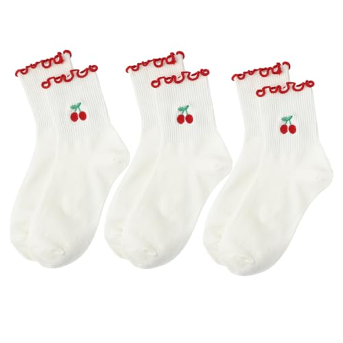Image of Women's Cute Crew Socks, Casual Athletic Cotton Bowknot Cherry Calf Novelty Socks for Women