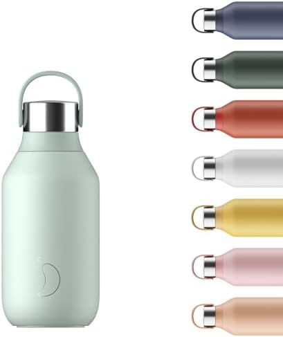 Chilly's Series 2 Bottle - Stainless Steel Thermal Bottles with Double Wall Vacuum, Soft Collar & Carry Loop - Lichen Green, 500ml