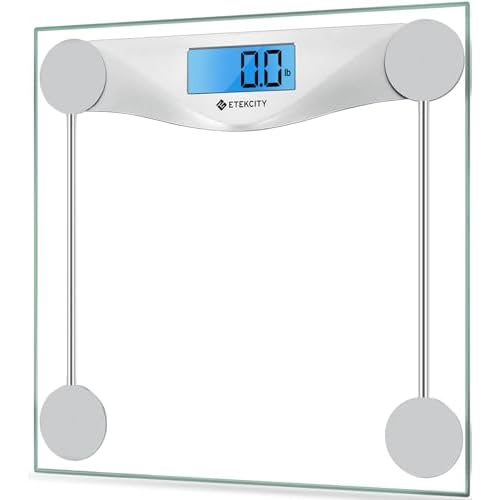 Etekcity Digital Body Weight Bathroom Scale, Large Blue LCD Backlight Display, High Precision Measurements,6mm Tempered Glass, 400 Pounds Blinding Silver
