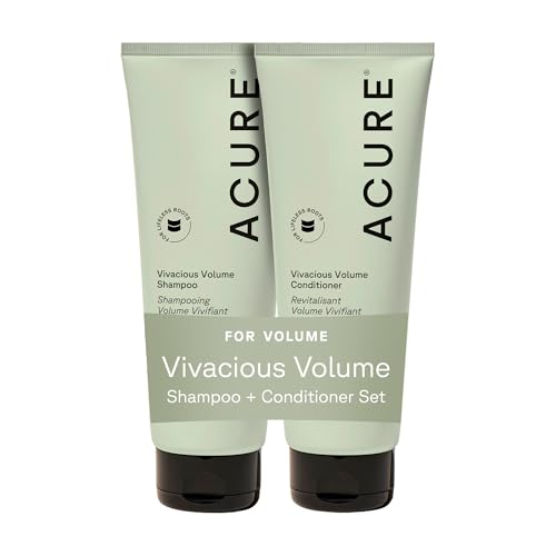 Acure Vivacious Volume Shampoo and Conditioner Set - Thickening & Volumizing Hair Care for Thick, Full Locks, Boost for Thin, Fine Hair, Sulfate Free, Paraben Free, Vegan - 8 fl oz (Pack of 2)