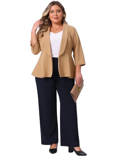 Agnes Orinda Plus Size Blazer for Women 3/4 Sleeve Open Front Peplum Blazer Jacket Work Suit Business Dressy Casual3