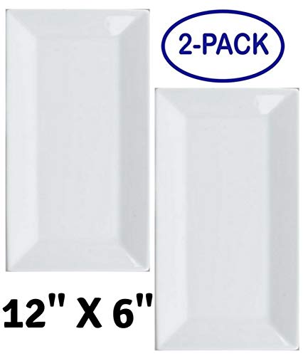 White 12" x 6" Rectangular Porcelain Platter Set - Party Food Server Display