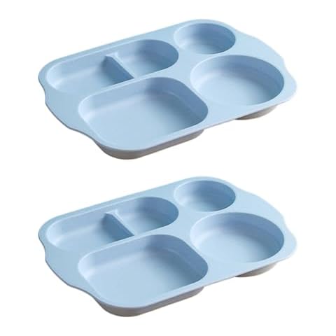 Incauca 2 Pack Wheat Straw Divided Plates, 5 Section Dinner Plates, Rectangular Divided Dinner Tray for Adults, Unbreakable School Lunch Tray Plastic, Reusable Compartment Dinner Plates (Blue) Cover