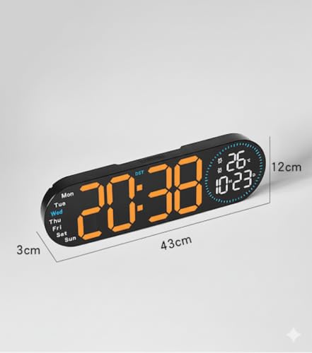 Image of Niyam Multifunctional 17Inch LED Wall Clock Large Display with Remote Control & Jumping Second Dual Alarm Countdown Timer for Living Room,Home & Office (Orange Digit)(Black 5509)