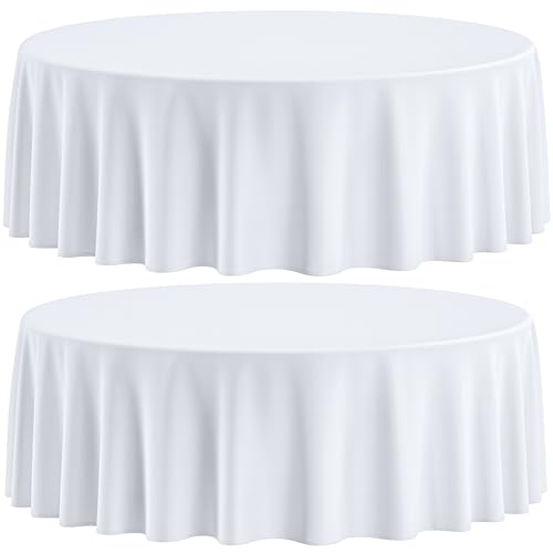Wealuxe [2 Pack] White Round Tablecloths 70 Inch [for 30-60'' Tables] 200 GSM Premium Quality Textured Washable Polyester Fabric Table Cloth [70'' is Not Table Size]