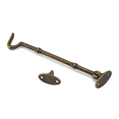 Curqia 2 Pack Hook And Eye Latch Bronze Tone Heavy Duty Barn Door Lock Brass Privacy Hook For Window Gate, 6 Inch #TOP3