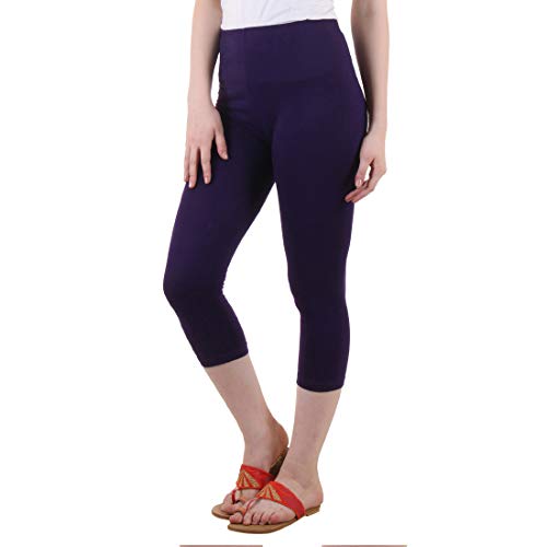 Image of DIAZ Women Cotton Stretchable Capri | Slim /Regular Fit | Breathable Yoga, Gym & Lounge Wear | High-Waist Stretchable 3 /4 Length Leggings with Wide Waistband - Pack of 1