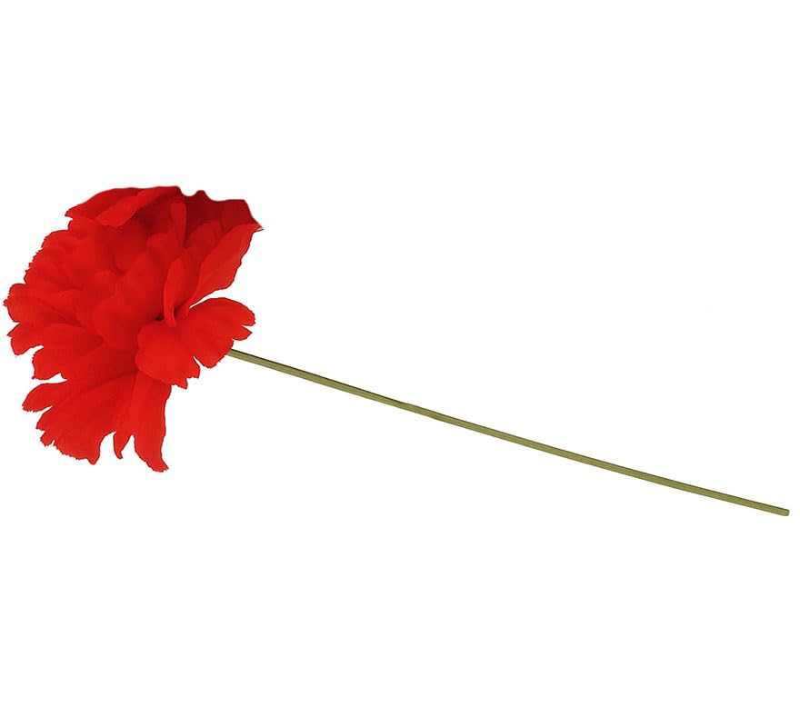 ZZ DISFRAZZES | Clavel Rojo de Tela para Sevillana o Chulapa – Flor de 8 cm con Varilla de 18 cm – Accesorio Flamencos y Madrileños (Rojo)