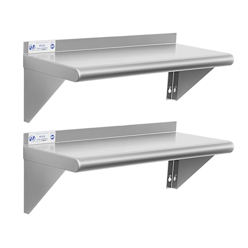 Image of Hally Stainless Steel Shelf Wall Mounted Metal Shelf Wall Shelf 10 x 24 NSF Heavy Duty 250 lb Capacity, Commercial Wall Mounted Storage Rack for Kitchen, Garage, Laundry Room 2 Pack