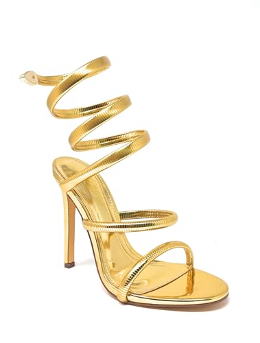 Liliana Nikkia-223 Womens Open Round Toe Leg Spiral Wrap Around Ankle Strap Stiletto Heel Sandal