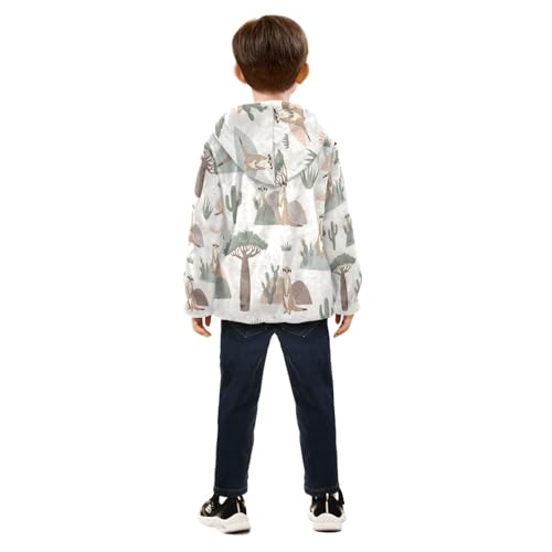 Meerkats Cacti Baobab Trees Toddler Fleece Jacket Girl Boys Hooded Fleece Jacket Coat Warm Outwear Zip-up 3-10T4