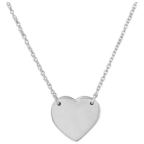 CloseoutWarehouse Rhodium Plated Sterling Silver High Polished Heart Necklace