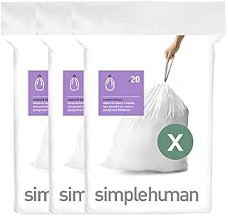 simplehuman CW0258 code H Custom Fit Bin Liner Bulk Pack, White Plastic (3 Pack of 20, Total 60 Liners)