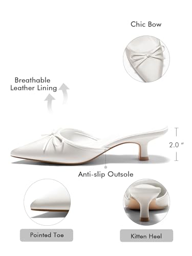 Image of Coutgo Womens Kitten Heels Mules with Bow Satin Slip on Pumps Closed Pointed Toe Dress Wedding Party Shoes