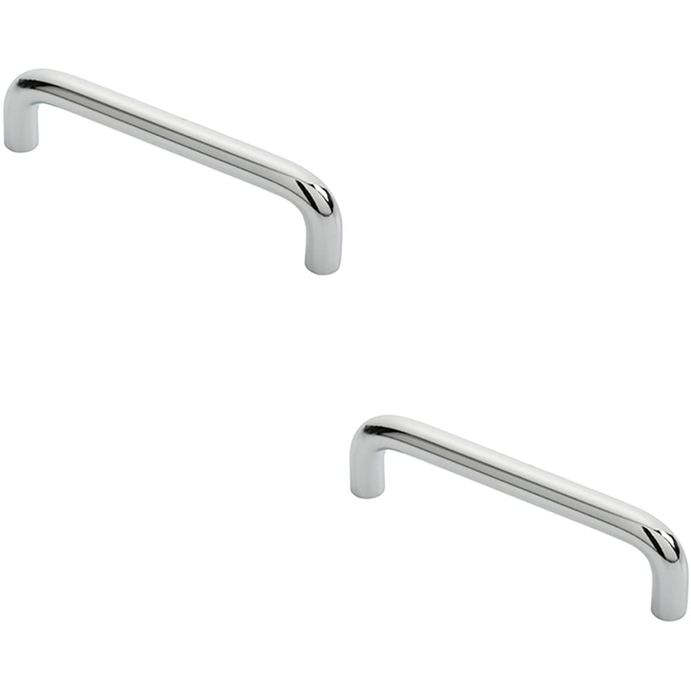 2 Pack | Round D-Bar Cabinet Pull Handle- 106 x 10mm - 96mm Fixing Centres - Chrome | Cabinet Pull Handle - Wardrobe Cupboard Door Handle - Suitable for Lightweight Internal Doors