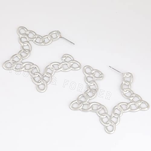 Image of Young & Forever Valentine Gift Stainless Steel Curb Chain Hoop Earrings for Women Big Hoop Dangle Earring for Women Star Earrings Thin Geometric Hoop Earrings