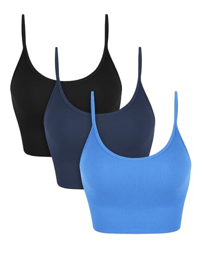 Image of ODODOS Seamless Sports Bra for Women Ribbed Camisoles Non Padding Yoga Bra Crop Tank Tops