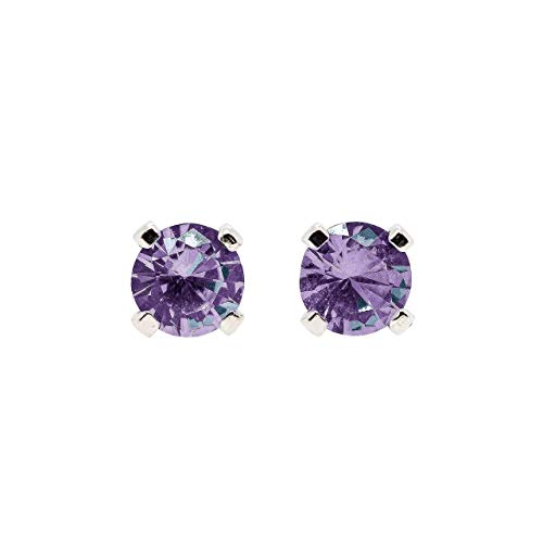 Tiny Birthstone Gemstone Post Stud Earrings in Sterling Silver | Multiple Color Choices & Sizes | Birthday Earrings for Women (3mm, June | Purple Alexandrite)