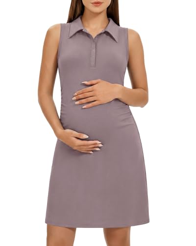 G4Free Maternity Athletic Dress for Tennis Golf Sleeveless Pregnancy Knee Length Lounge Dresses Summer Wear (Gray Lilac M)