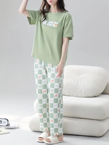 Image of Louis Luxe Womens Korean Night Dress|| Full Pyjama Set || Korean Nightsuit || Women Nightwear ||Round Neck Full Sleeve Nightsuit || Loungewear || Everyday Nightdress (ND-15)