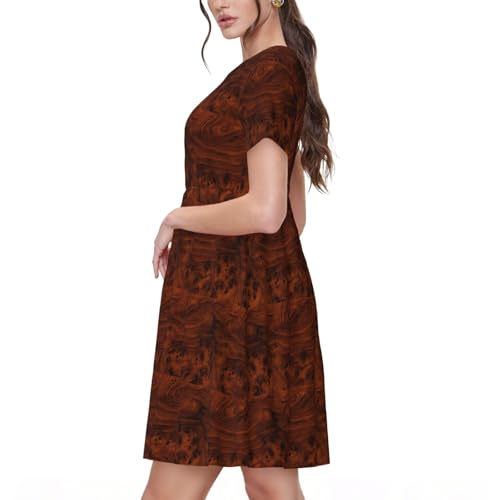 Robe midi décontractée à manches courtes avec coupe fluide Red Wood