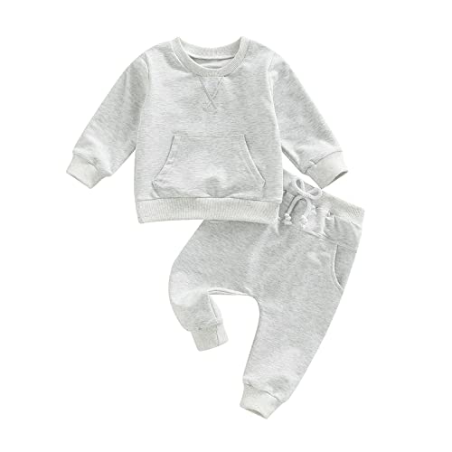 Image of Ledy Champswiin 0-3 Years Neutral Outfits Toddler Baby Boy Girl Clothes Solid Color Sweatsuits Fall Winter Tops & Pants
