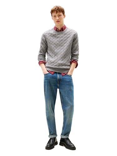 Image of Tommy Hilfiger Men's Cable Knit Crewneck Sweater Lightweight Pullover