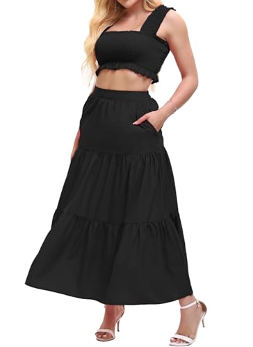 Image of Women's 2 Piece Beach Skirts Sexy Party Dress Crop Top and Long Skirt Sets