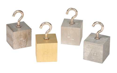 Image of EISCO Density Cubes Set with Hooks - Includes 4 Metals - Brass, Lead, Aluminum & Steel - 1.25 inch (32mm) Sides - for use with Density, Specific Gravity Activities