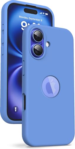 Image of VONZEE Microfiber Logo Cut Cover Compatible with iPhone 16 Plus Case, Liquid Silicone 4-Layer Protective Cover, Shockproof Back Case with High Raised Camera Lips, Slim Durable Phone Case, Azure Blue