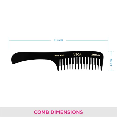 Vega Step Grooming Hair Comb,,Handmade (India's No.1* Hair Comb Brand) For Men and Women, Black, (HMBC-204)