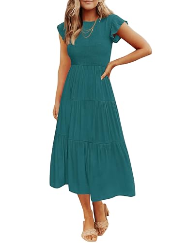Image of ZESICA Women's 2026 Summer Casual Flutter Short Sleeve Smocked Midi Dress