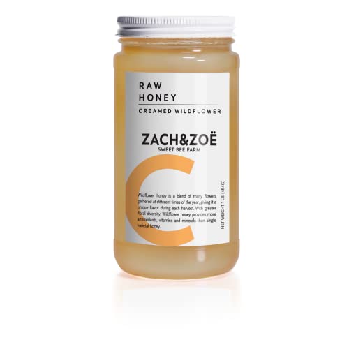 Unfiltered Raw Honey by Zach & Zoe Sweet Bee Farm â€“ Pure Farm Raised Honey Packed with Powerful Anti-oxidants, Amino Acids, Enzymes, and Vitamins! (Creamed - 16oz)