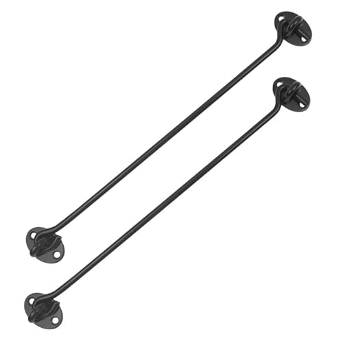 CHSEROK 2 Pezzi 400mm Chiavistello Porta, Gancio Chiusura Porta, Nero Gancio di Tempesta in Acciaio Inox, Chiavistello per Cancello con Occhielli, con 8 Viti, per Case, Giardini e Recinzioni