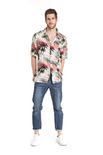 Matchable Couple Hawaiian Luau Shirt or Wide Legged Pants in Sunset Neon4