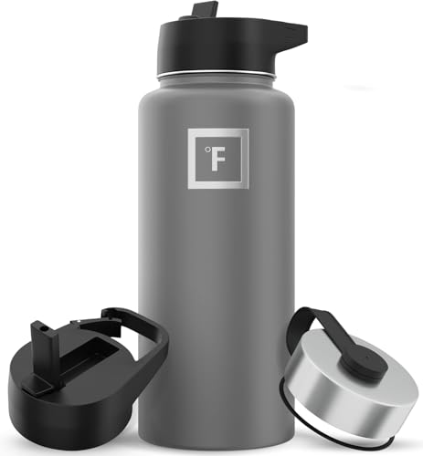 IRON °FLASK Camping & Hiking Hydration Flask with Straw, Wide Mouth Insulated Stainless Steel Sports Water Bottle - 32 oz Graphite