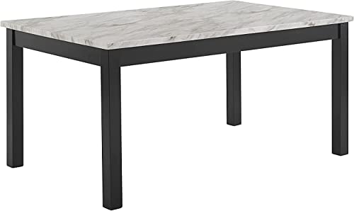New Classic Furniture Celeste Dining Table For 6 With Heat Resistant Faux Marble, 64-Inch, Black Base With White & Gray Top #TOP1