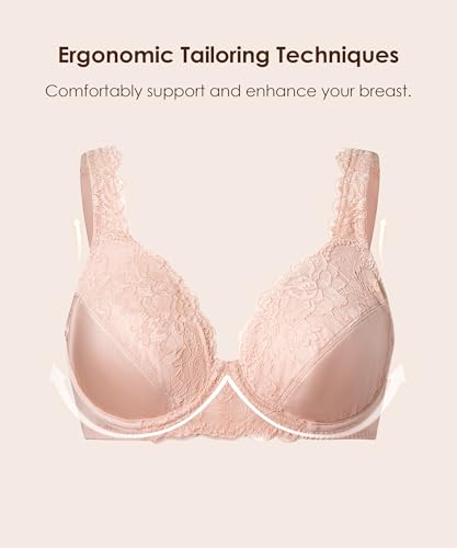 Image of Ultra Soft Lace Bras for Women, Full Coverage Underwire Minimizer Bras, Lifting Comfort Bra for Everyday Wear.