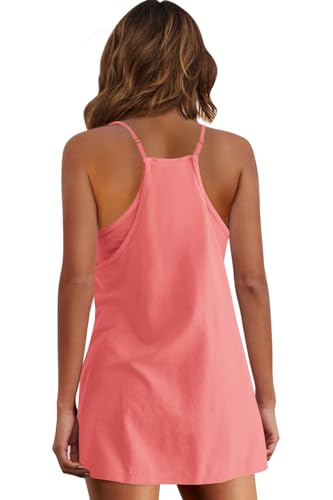 Image of Panadila Womens Summer Sleeveless Mini Dress V Neck Spaghetti Strap Sundress Athletic Short Dress with Pockets