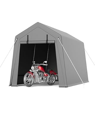 GarveeLife 10 x 10 ft Carport Storage Shed, Portable Garage with Roll-up Zipper Door, Heavy Duty Waterproof Tarp, Storage for Motorcycle, Bike, Firewood, Garden Tools