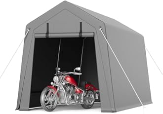 GarveeLife 7 x 15 ft Carport Storage Shed, Portable Garage with Roll-up Zipper Door, Heavy Duty Waterproof Tarp, Storage for Motorcycle, Bike, Firewood, Garden Tools