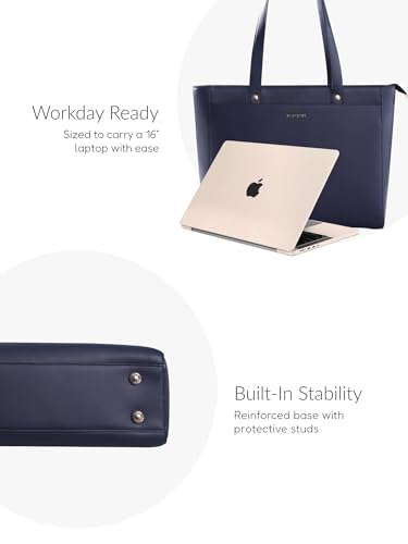 Image of Premium Work Tote Bag for Women with 16-Inch Laptop Compartment | Vegan Leather Office Travel Handbag with Trolley Sleeve, Water Bottle Pocket & Organized Compartments |
